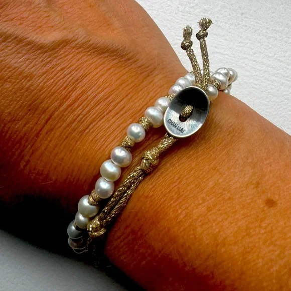 Chan Luu wrap bracelet - freshwater pearl and gold - Picture 3 of 5